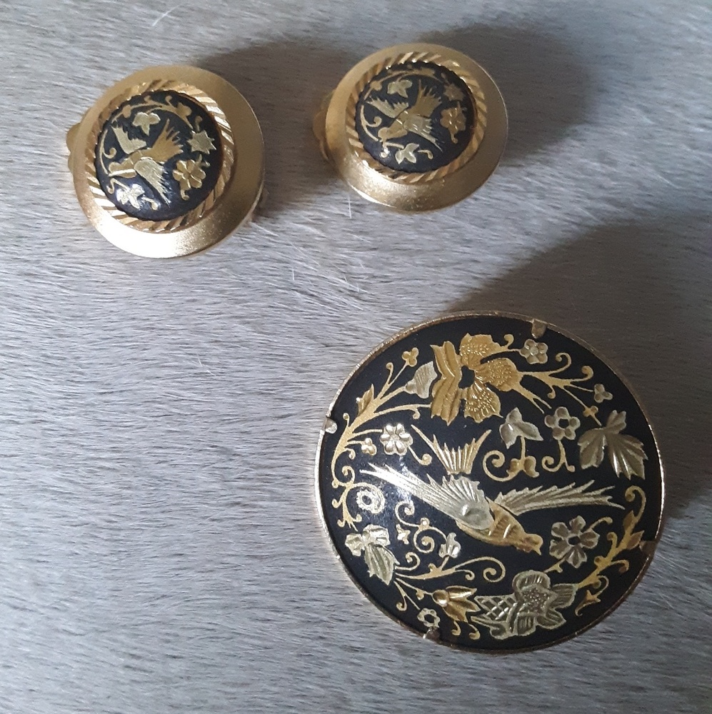 Vintage Swallow Bird Earrings & Pin Brooch Set